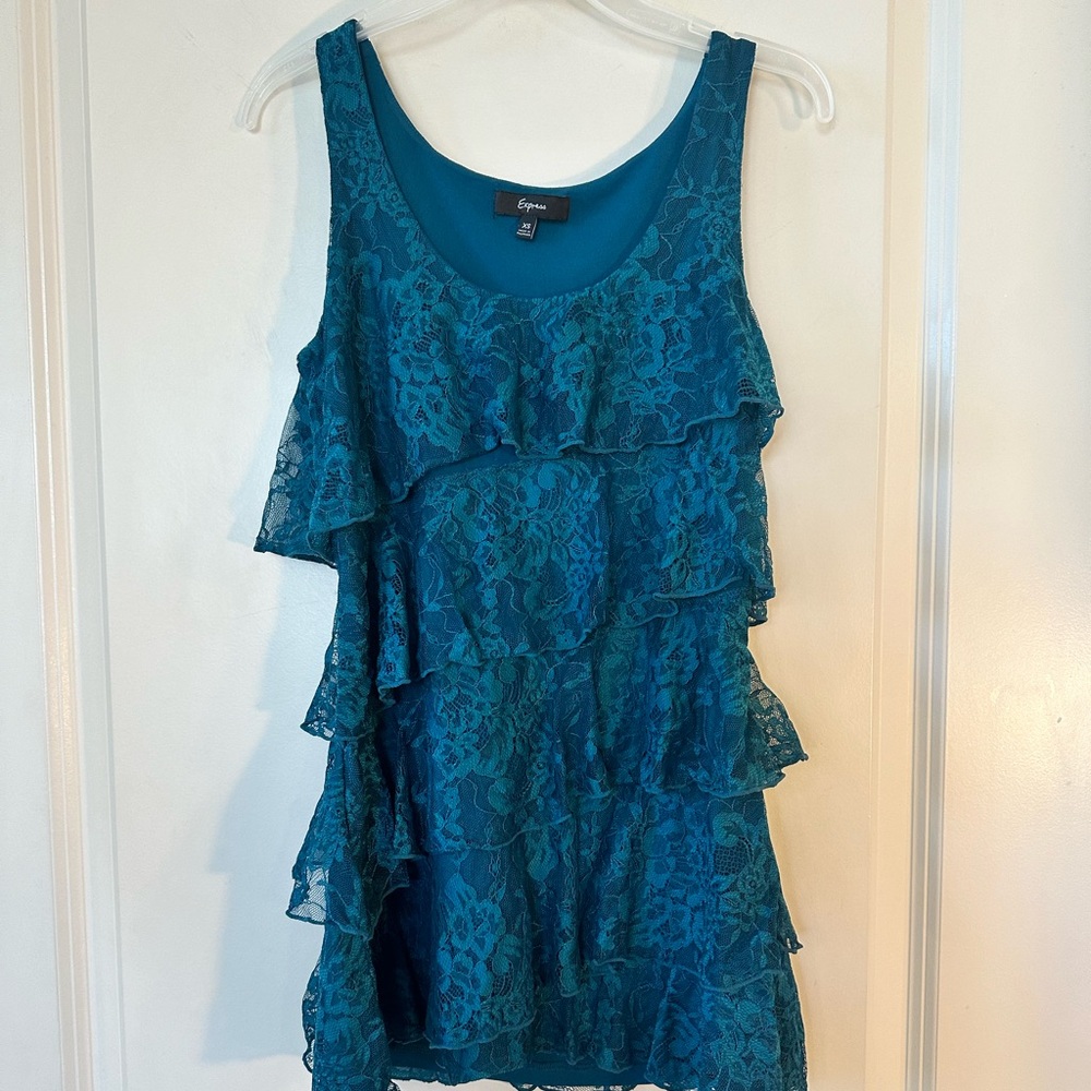 Vintage Y2K Express Teal Lace Tiered Ruffled Baby Doll Too, Size XS